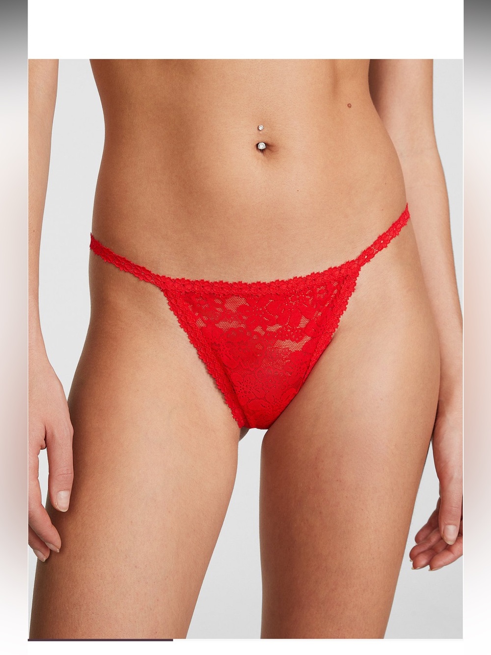 Victoria’s Secret PINK Red Lace V-String Thong No Show Panties-Small